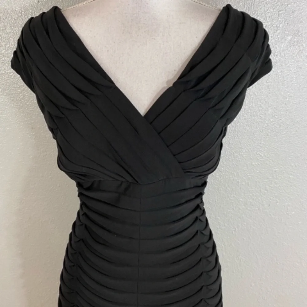 Adrianna Papell black bandage look tiered jersey stretch midi dress 10 V10